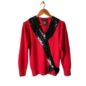 I. B. DIFFUSION Vintage Red And Black Sequin Sweater Size Medium